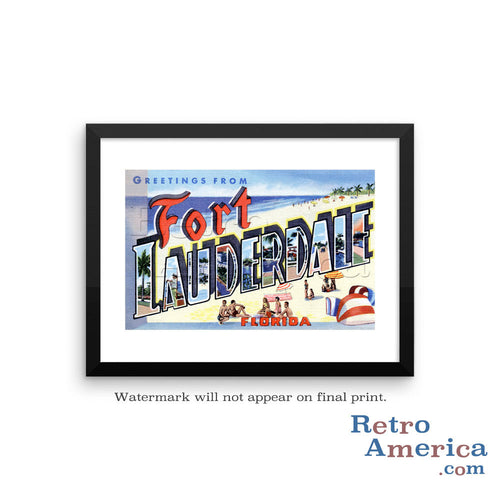 Greetings from Fort Lauderdale Florida FL 2 Postcard Framed Wall Art