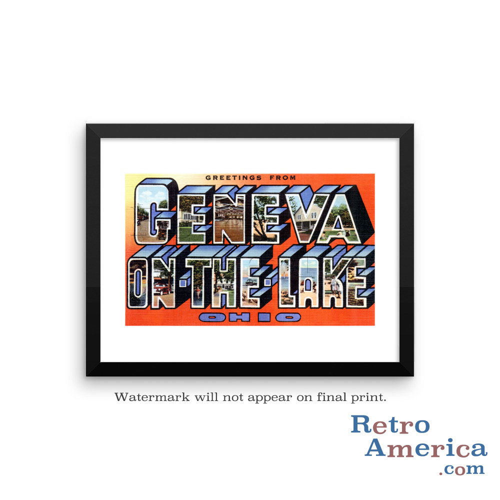 Greetings from Geneva On The Lake Ohio OH Postcard Framed Wall Art