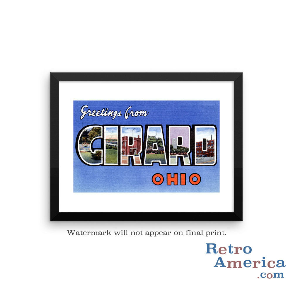 Greetings from Girard Ohio OH Postcard Framed Wall Art