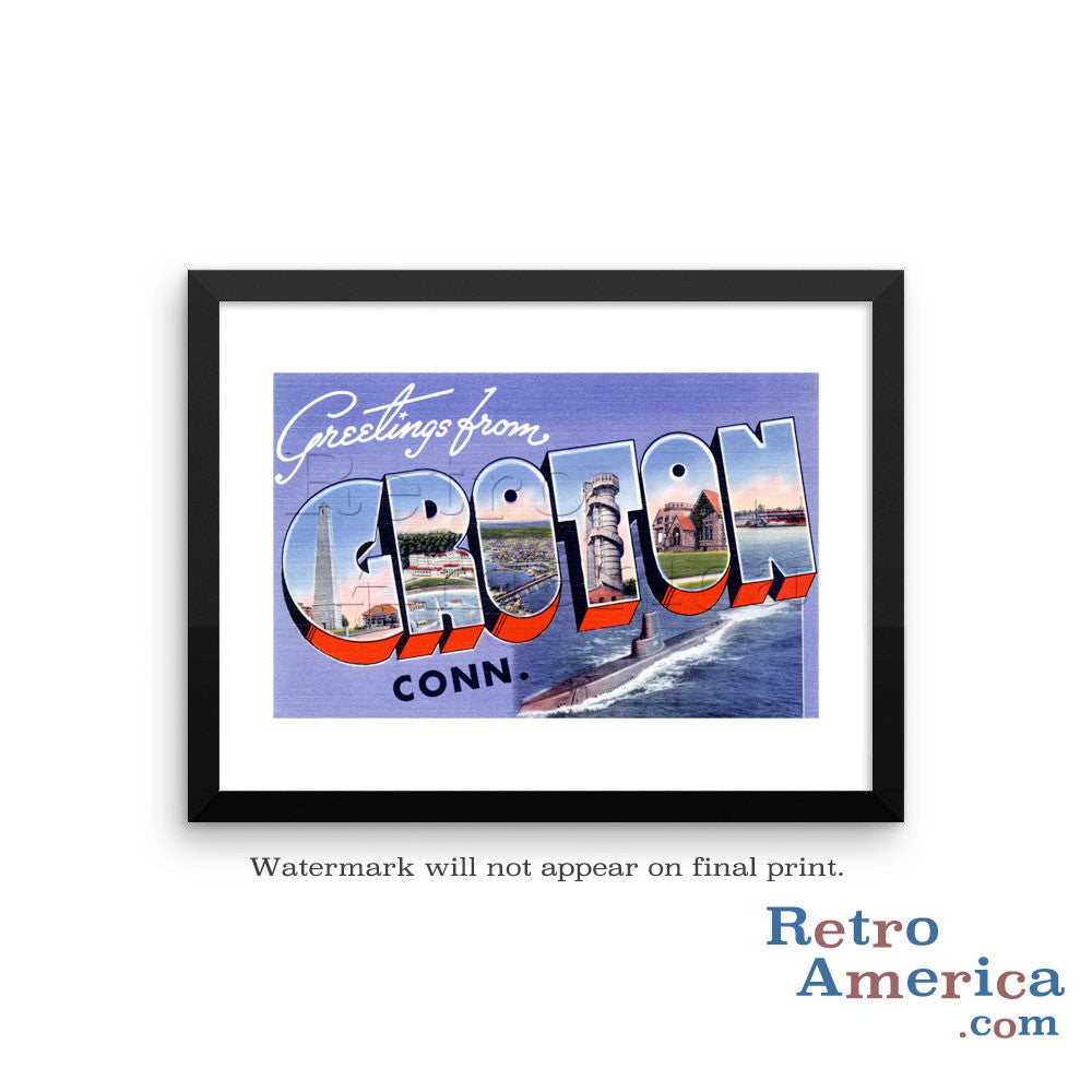 Greetings from Groton Connecticut CT Postcard Framed Wall Art