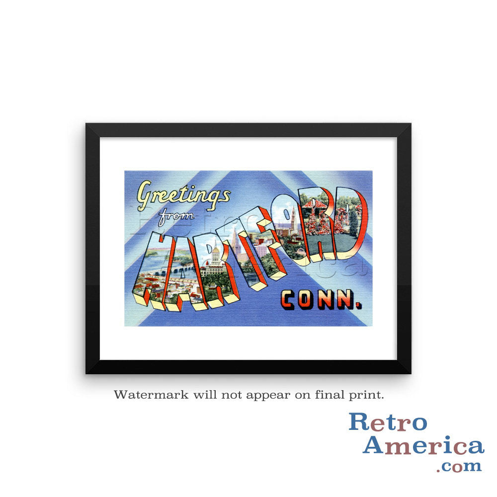 Greetings from Hartford Connecticut CT 2 Postcard Framed Wall Art