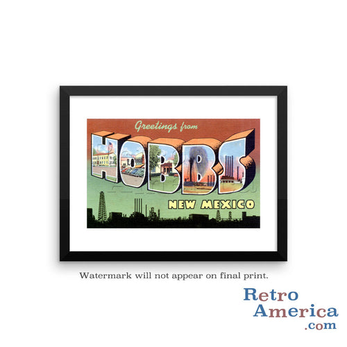 Greetings from Hobbs New Mexico NM Postcard Framed Wall Art