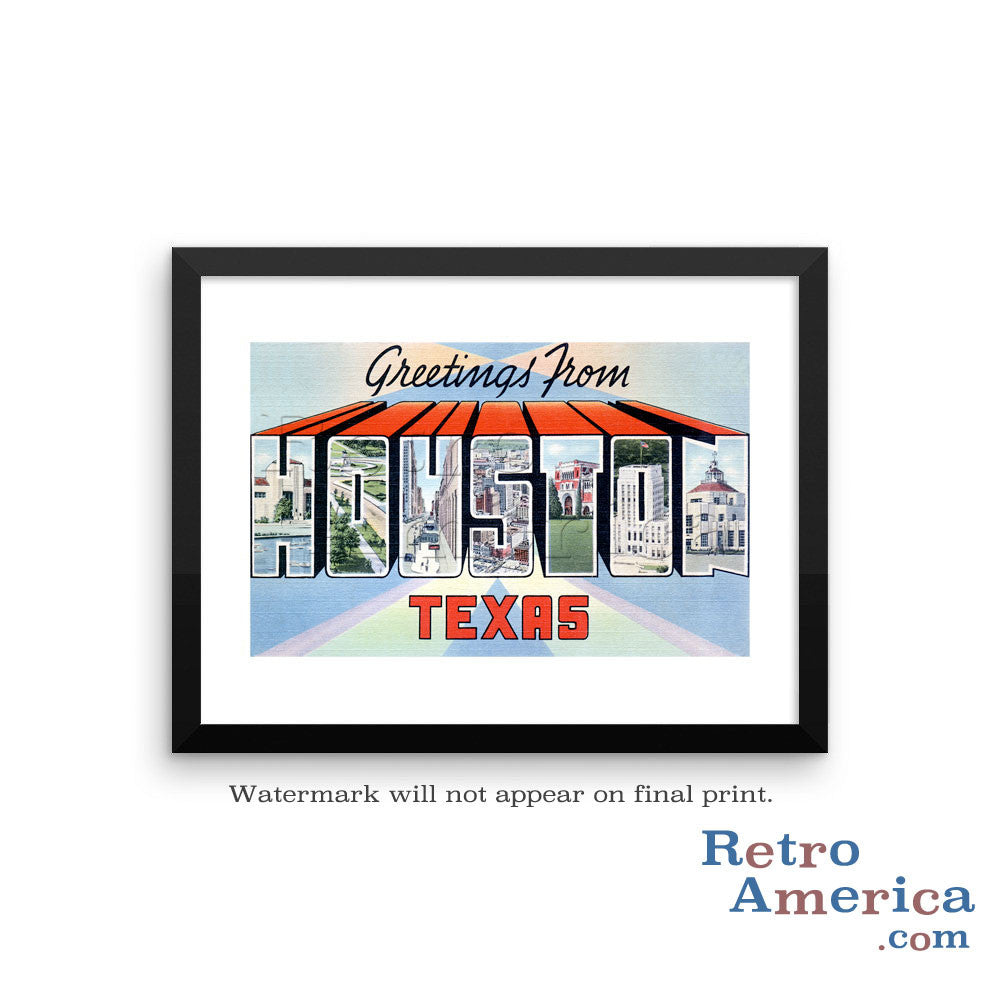 Greetings from Houston Texas TX 1 Postcard Framed Wall Art