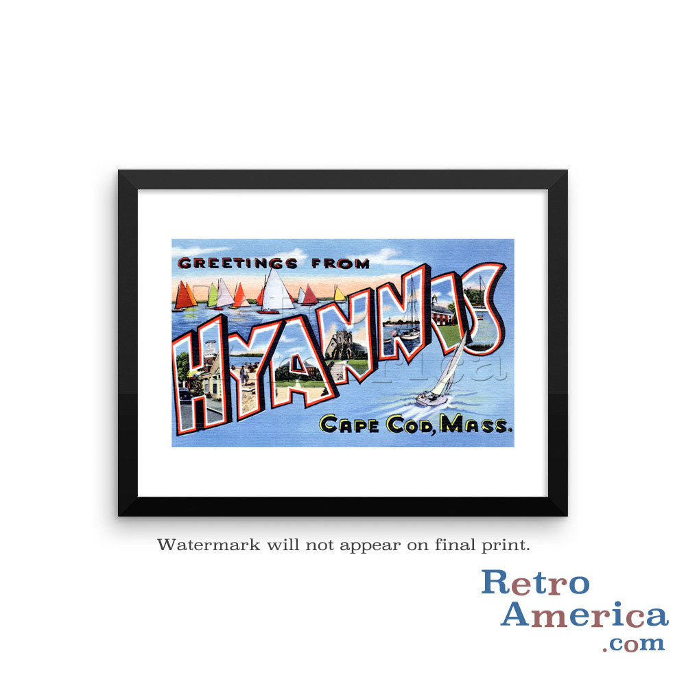 Greetings from Hyannis Massachusetts MA Postcard Framed Wall Art