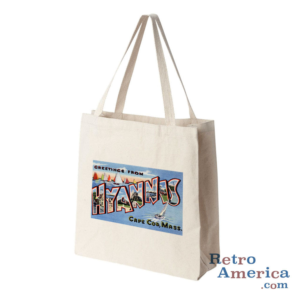 Greetings from Hyannis Massachusetts MA Postcard Tote Bag