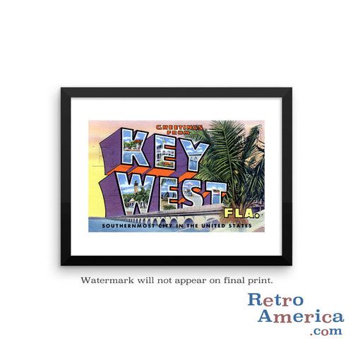 Greetings from Key West Florida FL Postcard Framed Wall Art