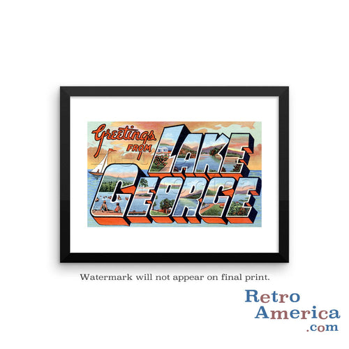 Greetings from Lake George New York NY Postcard Framed Wall Art