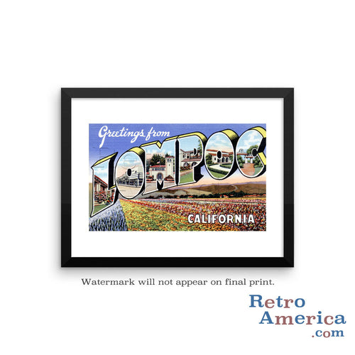Greetings from Lompoc California CA Postcard Framed Wall Art
