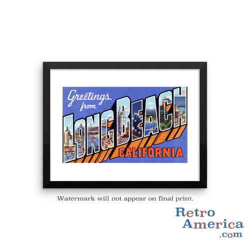 Greetings from Long Beach California CA Postcard Framed Wall Art