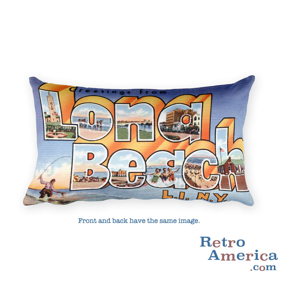 Greetings from Long Beach Long Island New York Throw Pillow 1