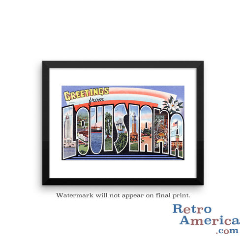 Greetings from Louisiana LA 2 Postcard Framed Wall Art