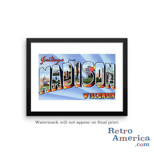 Greetings from Madison Wisconsin WI 1 Postcard Framed Wall Art
