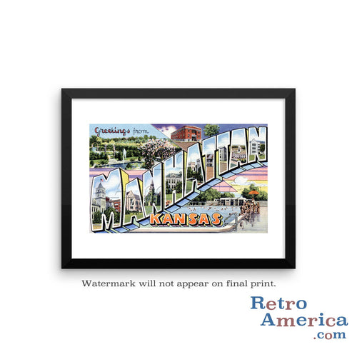 Greetings from Manhattan Kansas KS Postcard Framed Wall Art