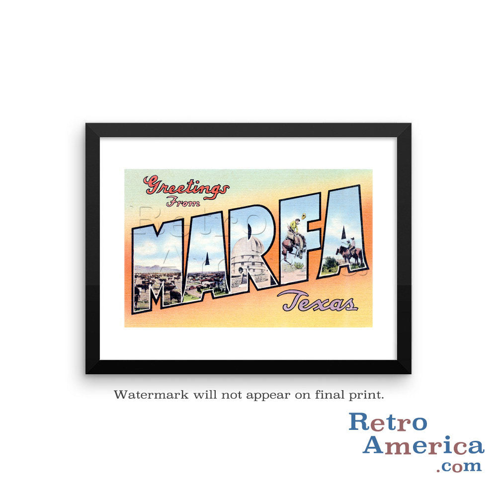 Greetings from Marfa Texas TX Postcard Framed Wall Art