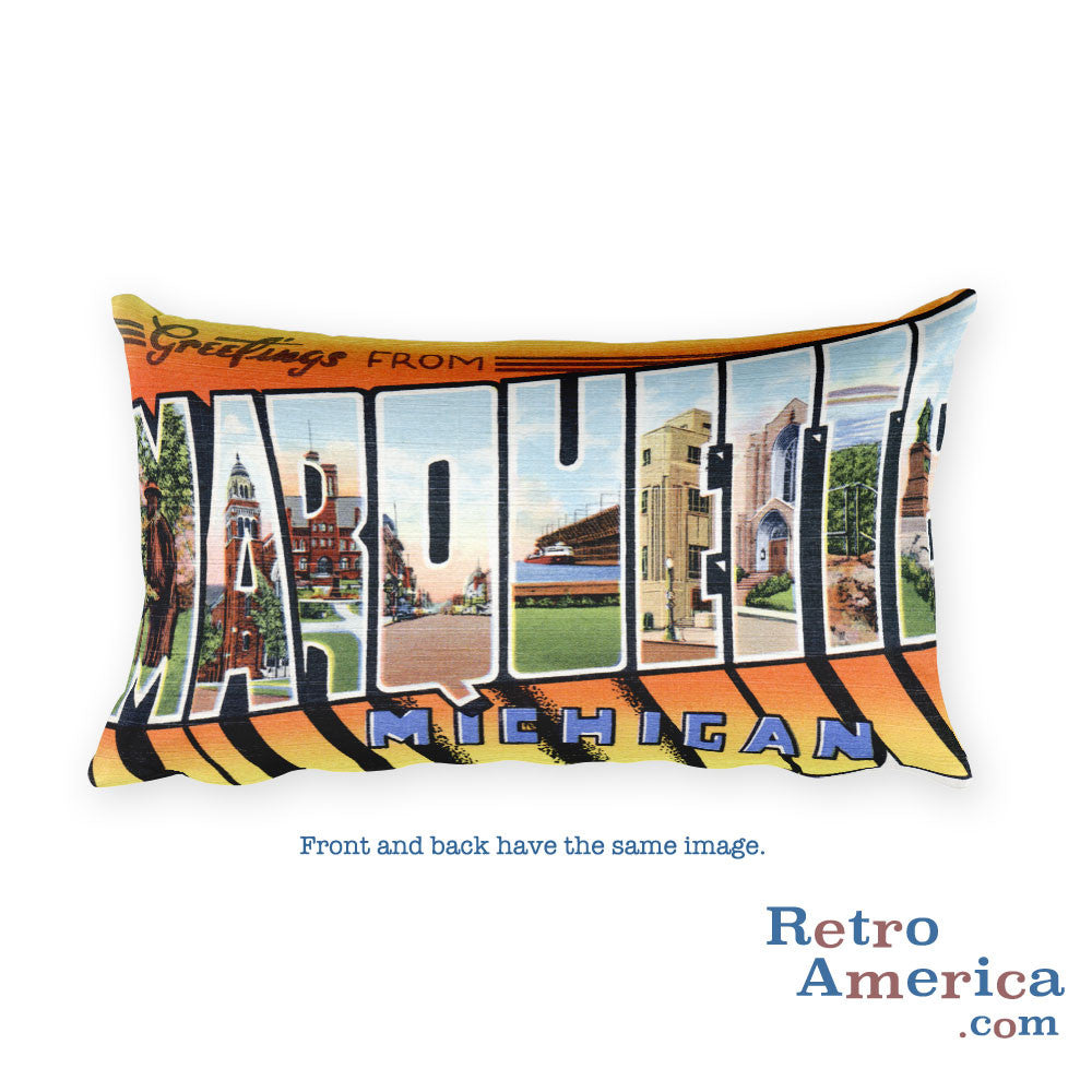 Greetings from Marquette Michigan Throw Pillow