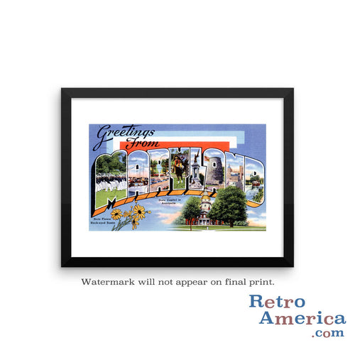 Greetings from Maryland Md 1 Postcard Framed Wall Art