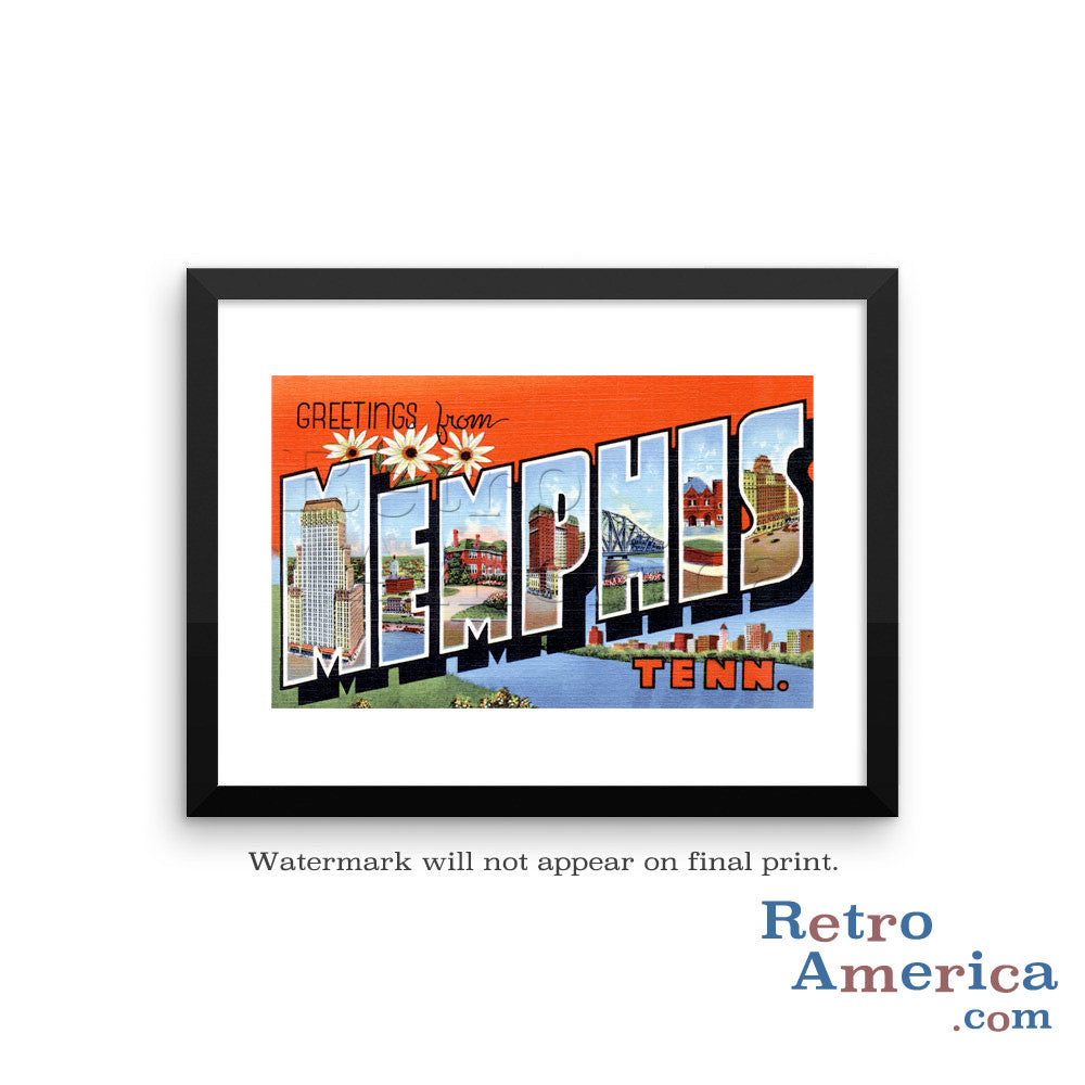 Greetings from Memphis Tennessee TN Postcard Framed Wall Art