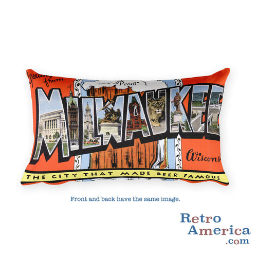 Greetings from Milwaukee Wisconsin Throw Pillow 1