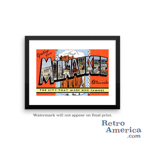 Greetings from Milwaukee Wisconsin WI 2 Postcard Framed Wall Art