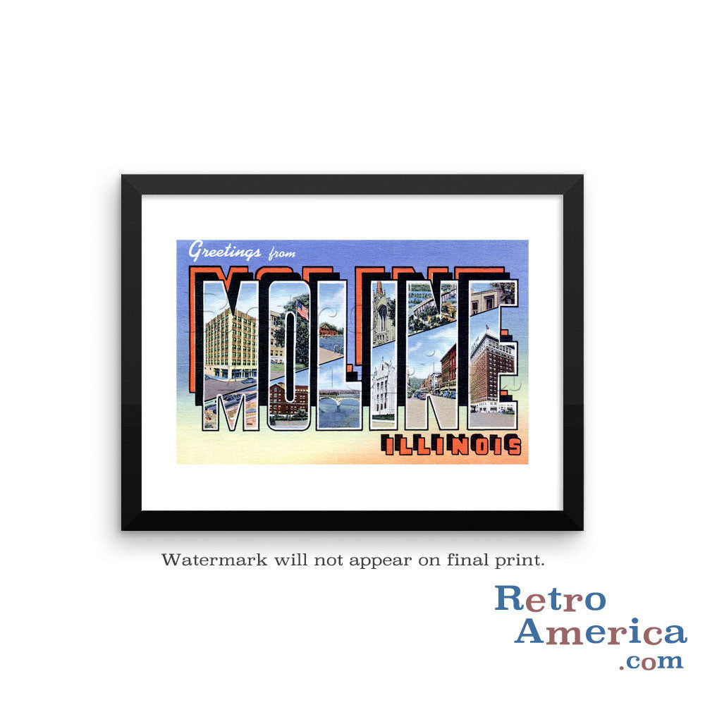 Greetings from Moline Illinois IL Postcard Framed Wall Art