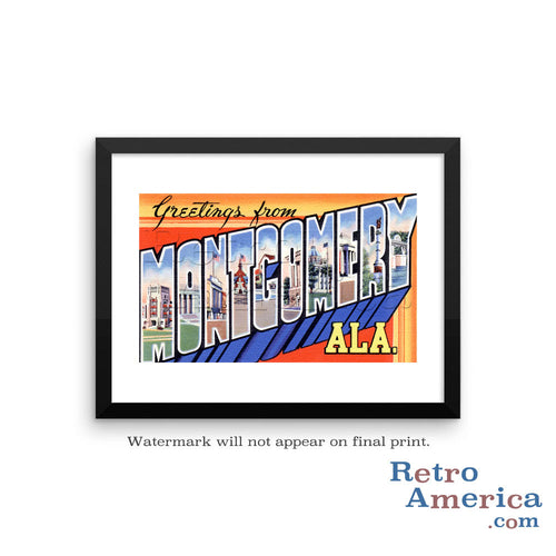 Greetings from Montgomery Alabama AL Postcard Framed Wall Art