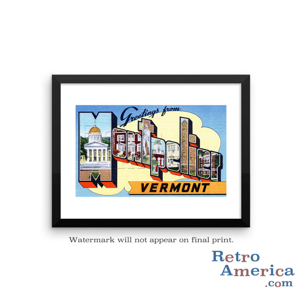 Greetings from Montpelier Vermont VT Postcard Framed Wall Art