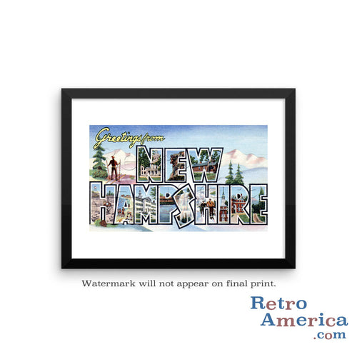 Greetings from New Hampshire NH 2 Postcard Framed Wall Art