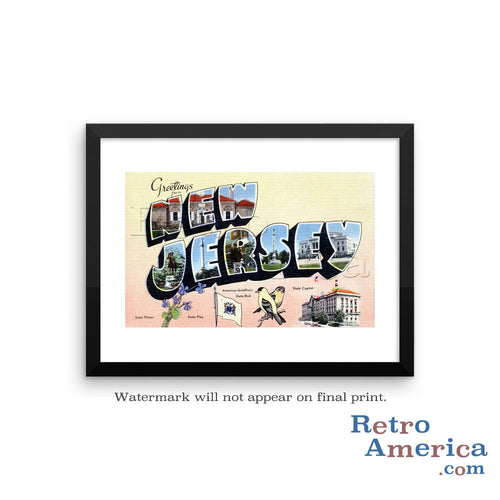 Greetings from New Jersey NJ 3 Postcard Framed Wall Art