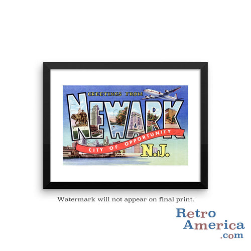 Greetings from Newark New Jersey NJ 2 Postcard Framed Wall Art