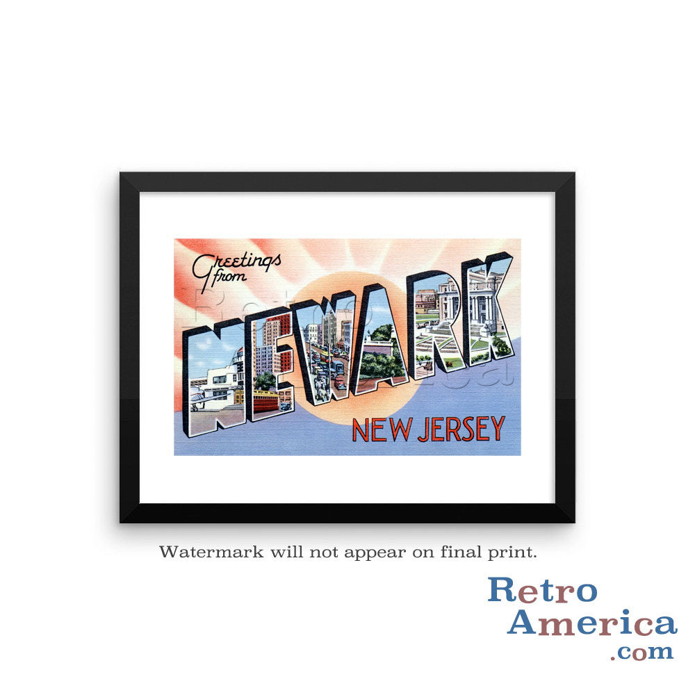 Greetings from Newark New Jersey NJ 3 Postcard Framed Wall Art