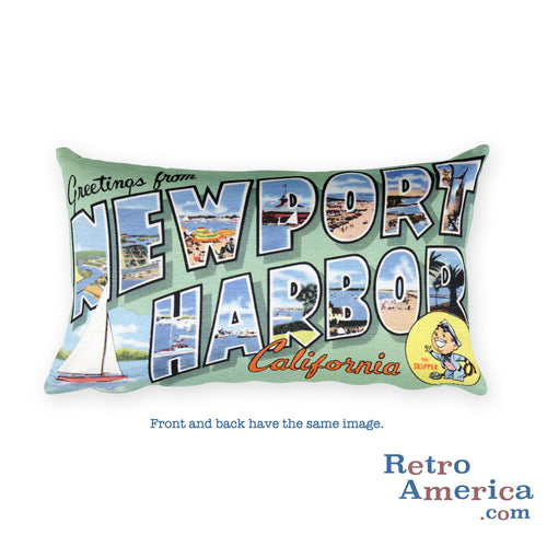 Greetings from Newport Harbor California Throw Pillow