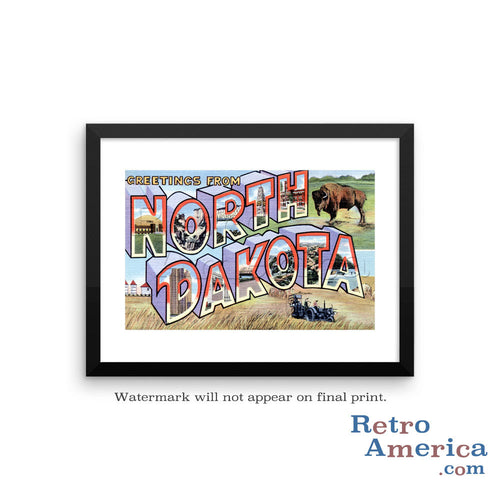 Greetings from North Dakota ND 2 Postcard Framed Wall Art