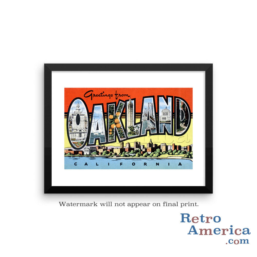 Greetings from Oakland California CA 3 Postcard Framed Wall Art
