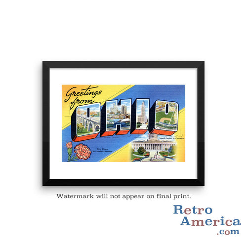 Greetings from Ohio OH 1 Postcard Framed Wall Art