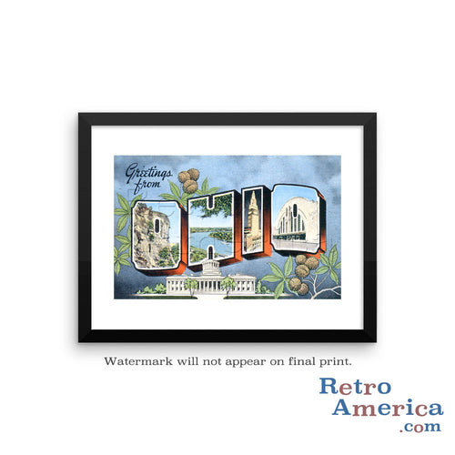 Greetings from Ohio OH 2 Postcard Framed Wall Art