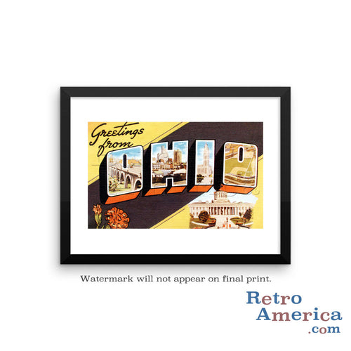 Greetings from Ohio OH 3 Postcard Framed Wall Art