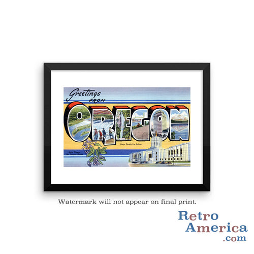 Greetings from Oregon OR 1 Postcard Framed Wall Art