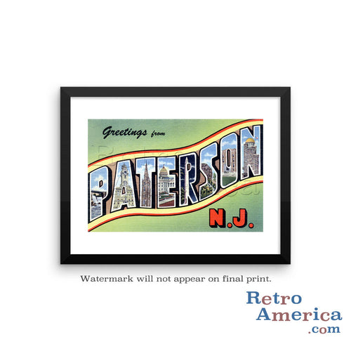 Greetings from Paterson New Jersey NJ Postcard Framed Wall Art