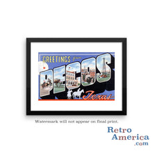 Greetings from Pecos Texas TX Postcard Framed Wall Art