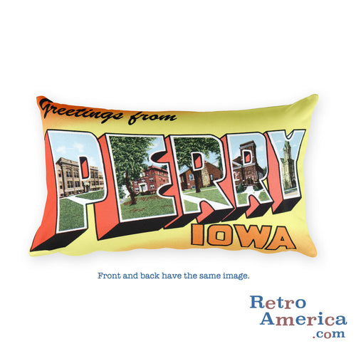 Greetings from Perry Iowa Throw Pillow