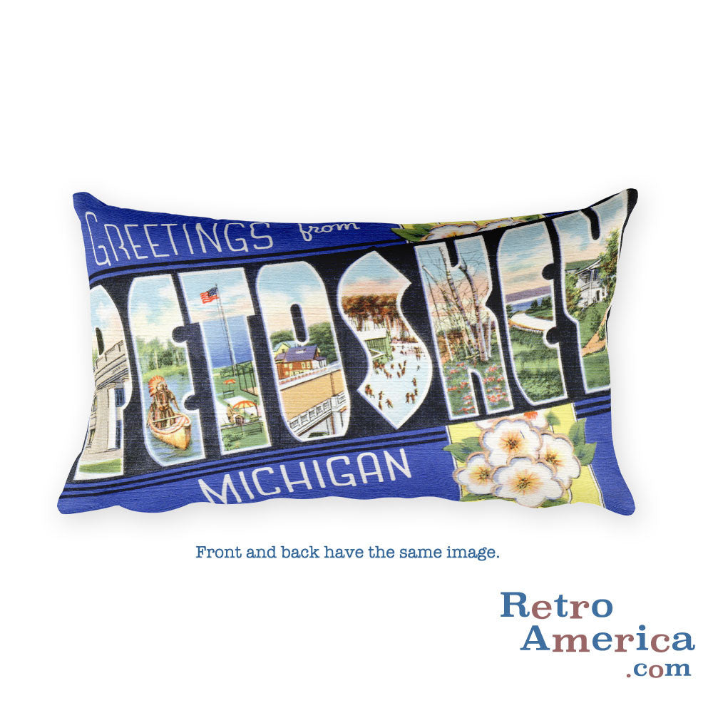 Greetings from Petoskey Michigan Throw Pillow