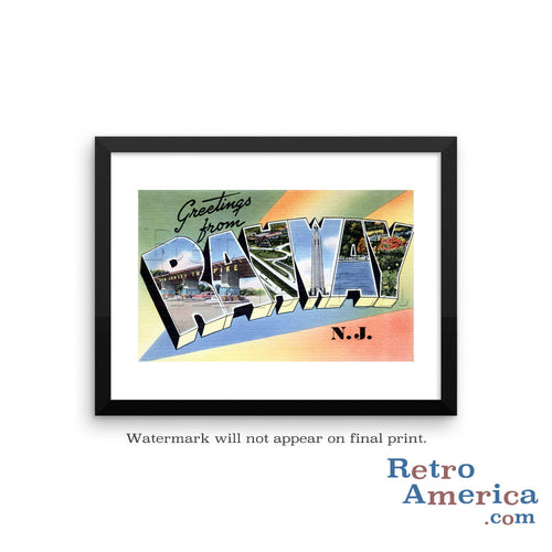 Greetings from Rahway New Jersey NJ Postcard Framed Wall Art