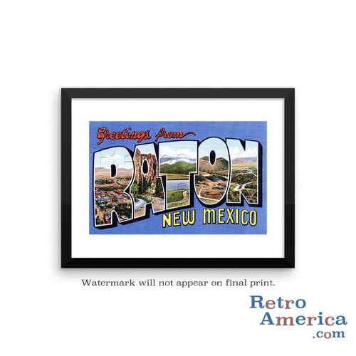 Greetings from Raton New Mexico NM Postcard Framed Wall Art