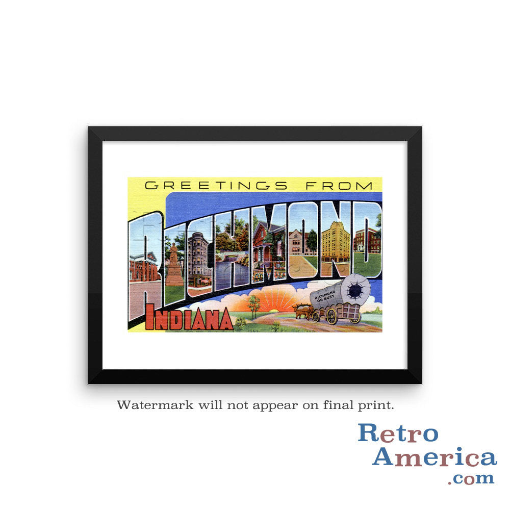 Greetings from Richmond Indiana IN Postcard Framed Wall Art