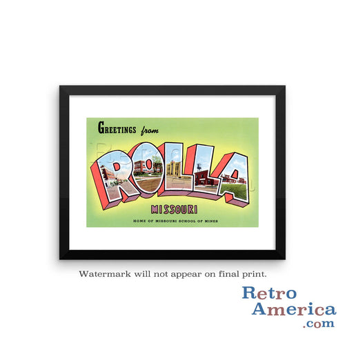 Greetings from Rolla Missouri MO Postcard Framed Wall Art