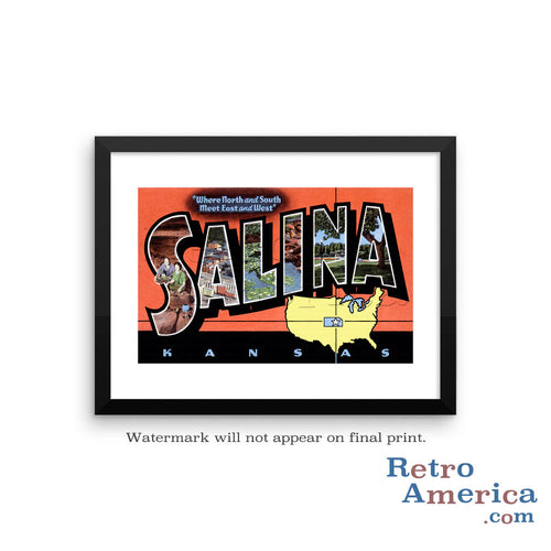 Greetings from Salina Kansas KS Postcard Framed Wall Art