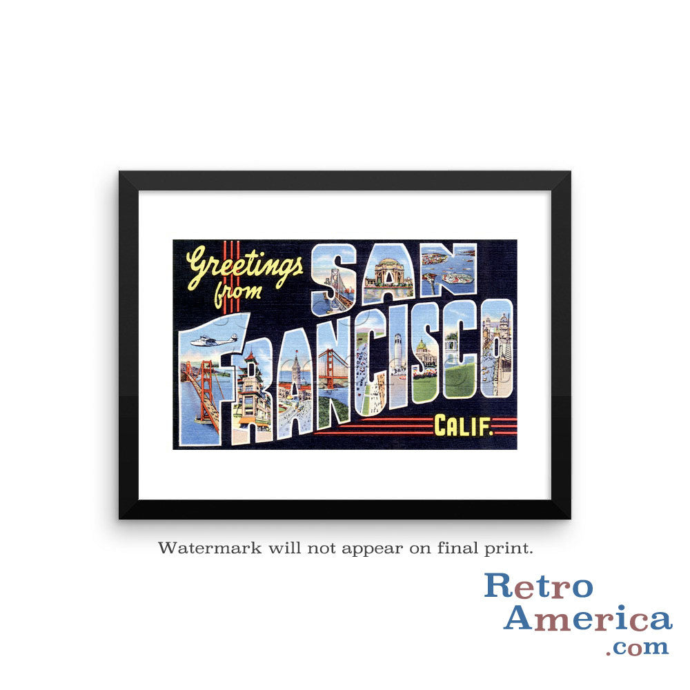Greetings from San Francisco California CA 1 Postcard Framed Wall Art