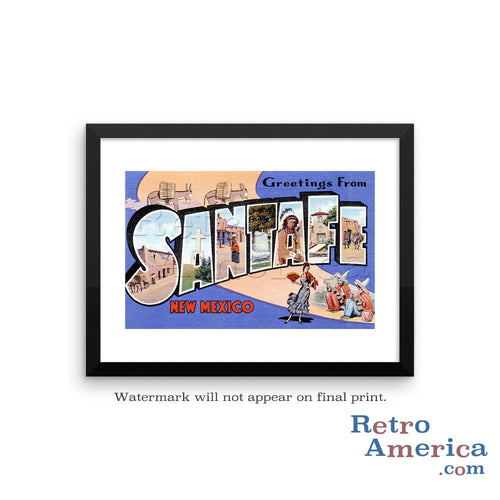 Greetings from Santa Fe New Mexico NM Postcard Framed Wall Art