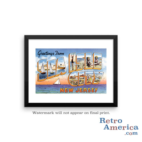 Greetings from Sea Isle New Jersey NJ Postcard Framed Wall Art