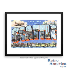 Greetings from Seattle Washington WA 2 Postcard Framed Wall Art